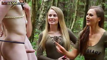 Play CFNM dominas jerk and suck sub in forest group domination